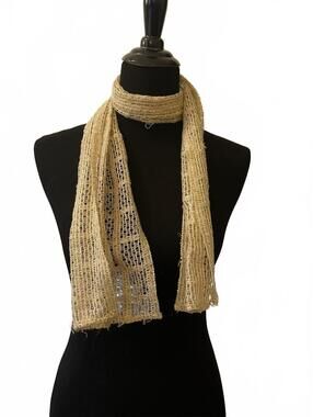 Lightweight Beige/gold Open Knit skinny Scarf